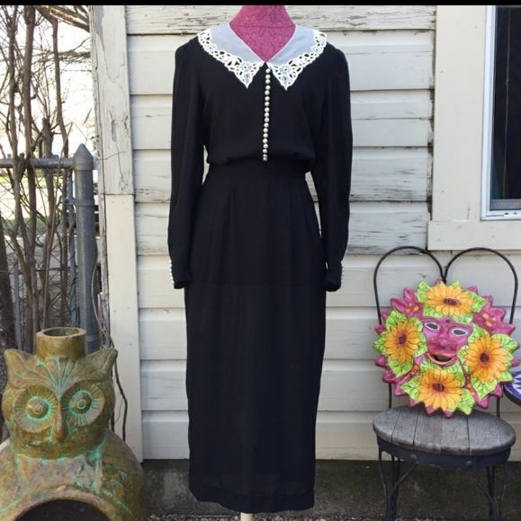 # 168 VNTG 90’s Black Dress w/ Lace Collar - Picture 7 of 14